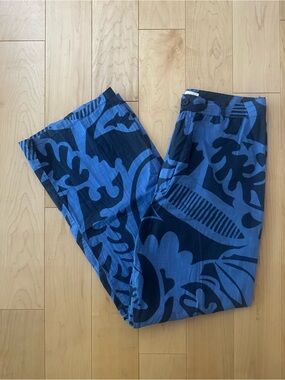 Zara Wide Leg Blue and Black Floral Hawaii Print 100% Cotton Pants Bohemian